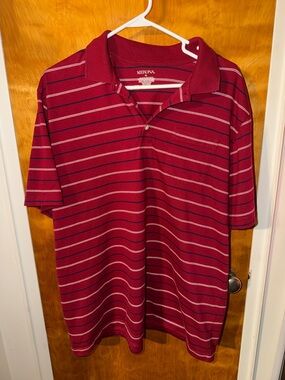 Merona Men's Red Polo with Navy & White Stripes